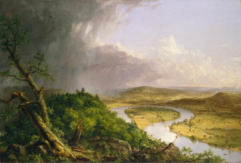 Photo by Wally Gobetz via Creative Commons “View from Mount Holyoke, Northampton, Massachusetts After a Thunderstorm (The Oxbow)”, by Thomas Cole, 1836. 