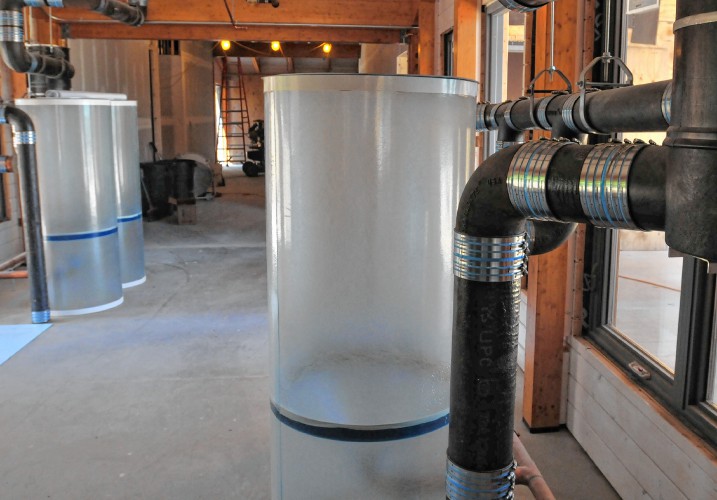 First flush tanks of the rain water capture system in the new site for the Hitchcock Center.—Carol Lollis